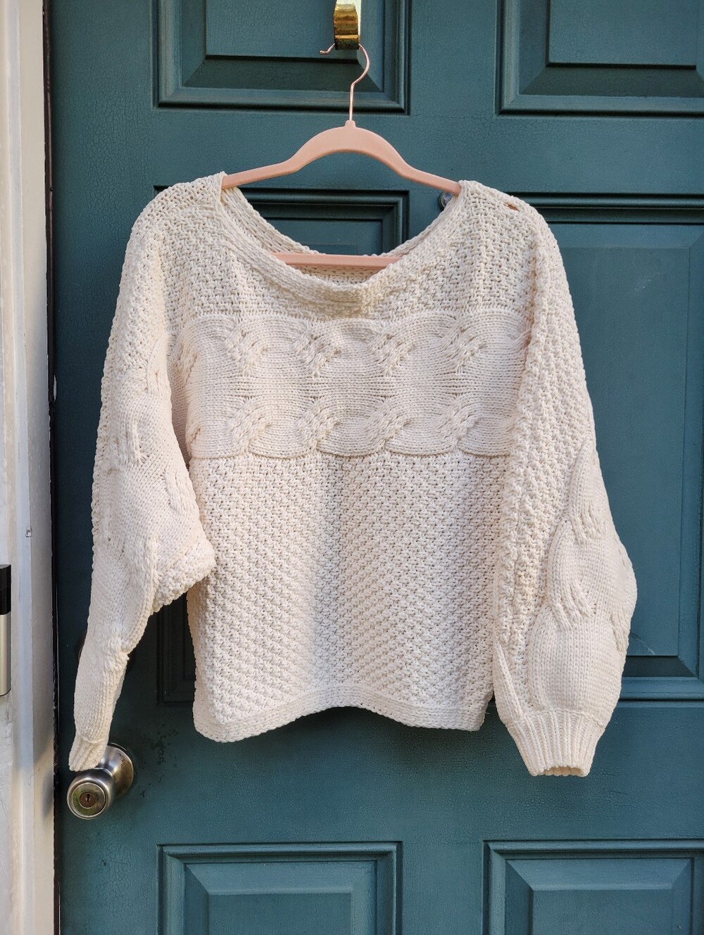 Sadie & Sage Cream Cable K It Sweater Boxy Slouchy Size Small Fall Fashion